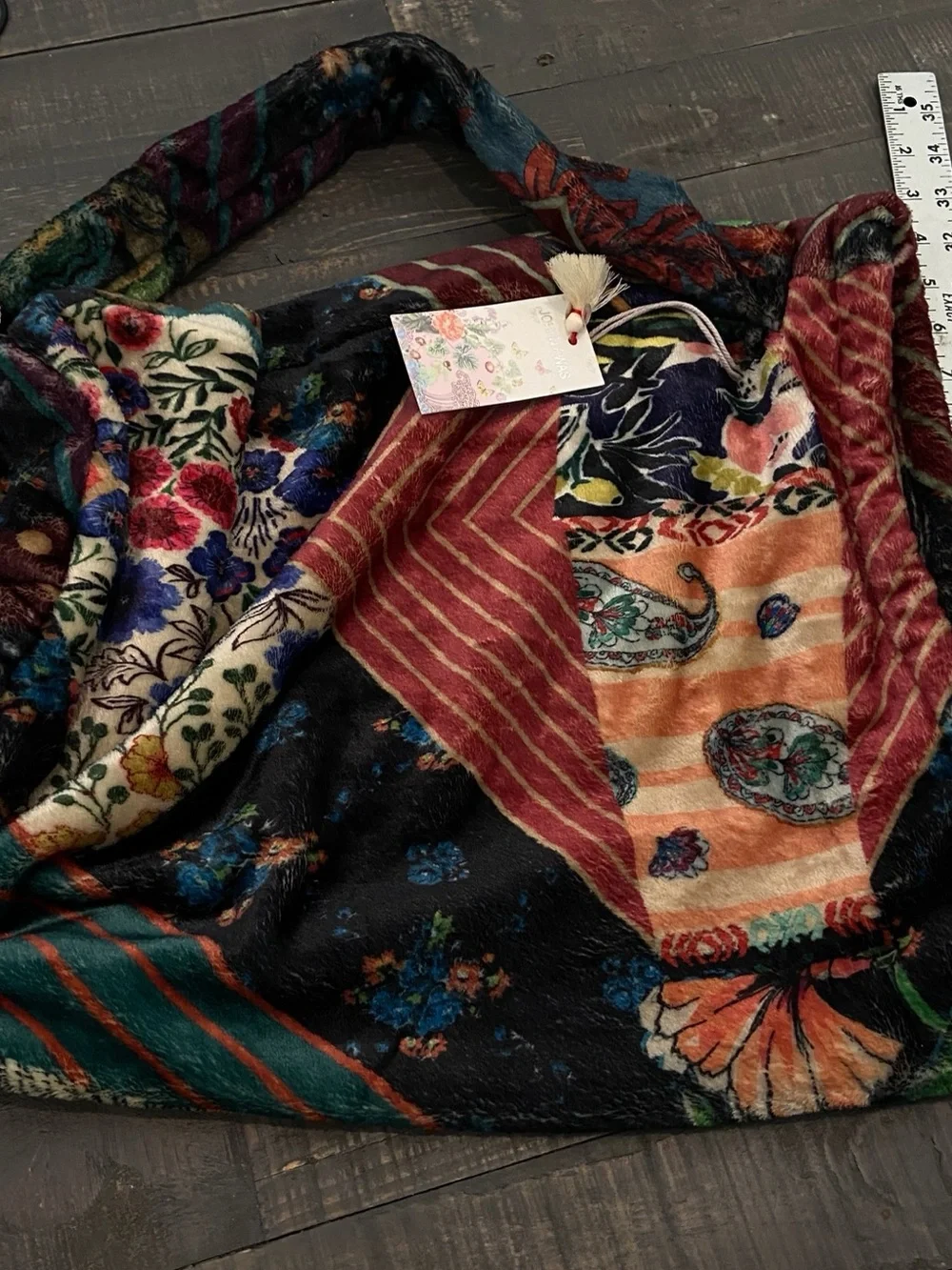 Johnny Was Boho Patchwork Velvet Tote Bag in Multi